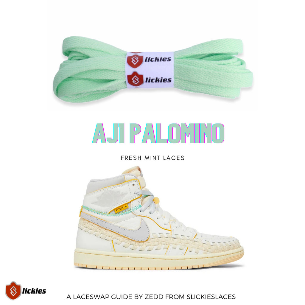 Fresh Mint Green laces for the Jordan 1 Union x Bephie's Beauty Supply